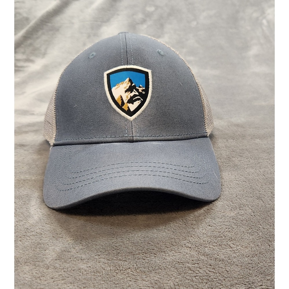Kuhl Hat Gray Blue Logo Trucker Mountain Crest Snapback